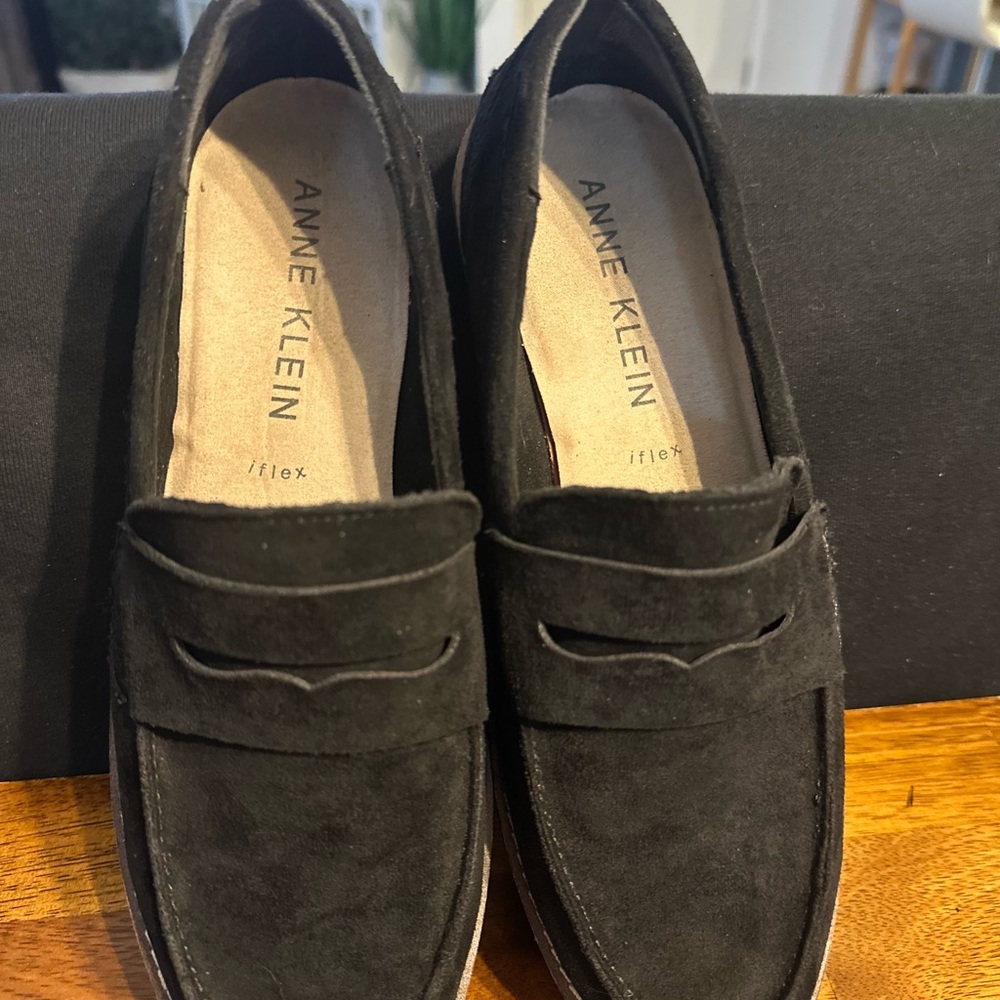 Anne Klein Black Suede Slip-On Loafers